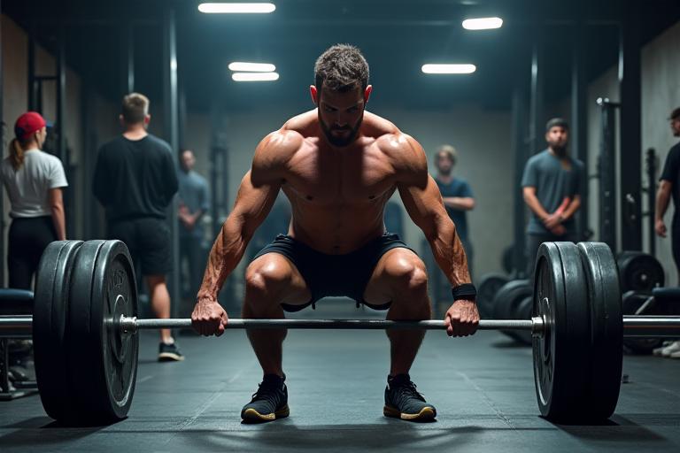 Homme soulevant des poids dans une salle de musculation moderne