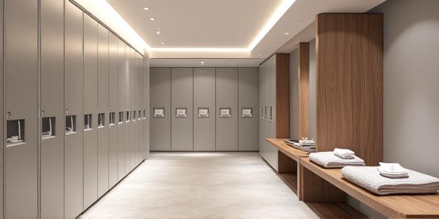 Vestiaires modernes et immaculés avec casiers chez Pulsation Paris